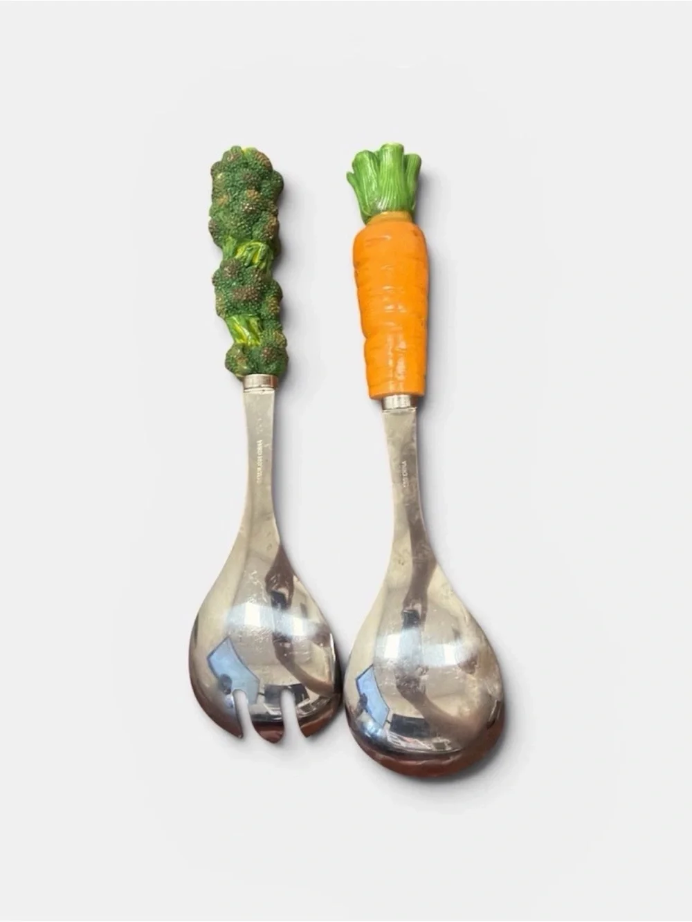 Whimsical Vegetable Salad Servers - Carrot & Broccoli Handles